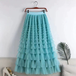 Saia de tule com detalhes em renda, modelo novo de primavera/verão, saia midi, saia evasê, saia longa de tule com saia r