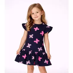Vestido Infantil Estampado E Franzidos Select Azul