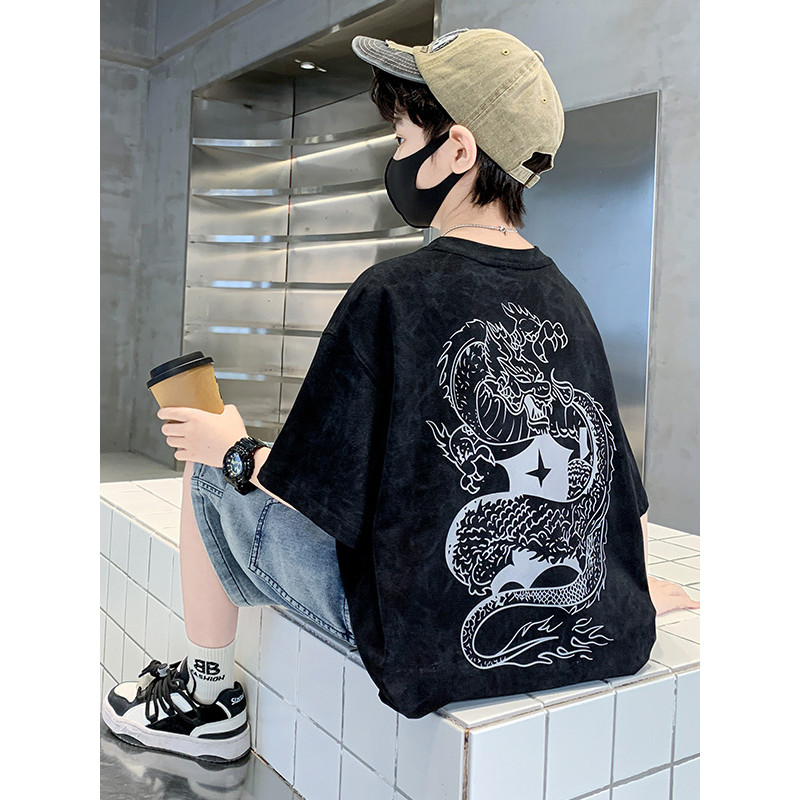 Meninos verão camiseta de manga curta dos desenhos animados 2026 novo estilo crianças verão estilo fino frito rua menino