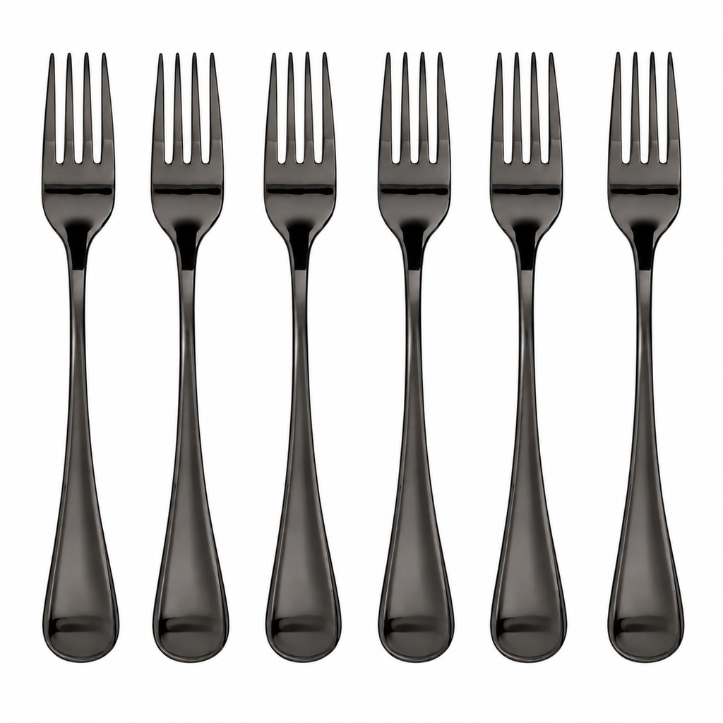 Garfo Mesa Inox Preto Kit 6 Unidades Jogo Talheres Jantar Espelhado Restaurante Cozinha
