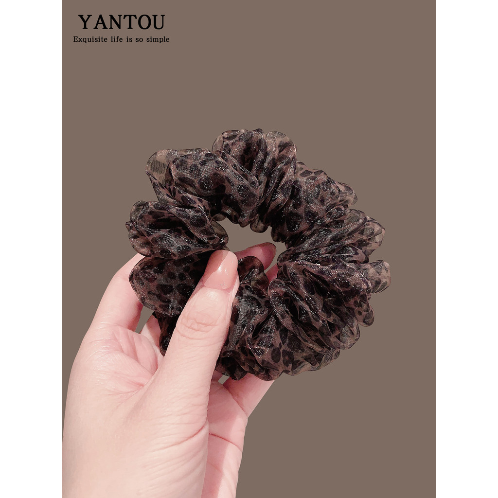 Estilo coreano high-End leopardo impressão bandana feminino temperamento bola bandana alta elástica durável gravata cabe