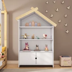 Estante Infantil Casinha MDF/Madeira 2 Portas Casatema MadeiraOriginals Branco/Marrom