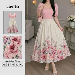 Lovito Vestido Elegante com Zíper 2 em 1 para Mulheres primavera/verão DRK9P1D793