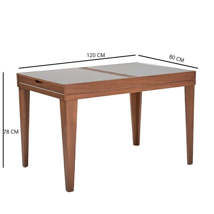 Mesa de Jantar 4 a 6 Lugares Retangular Extensível Tampo de Vidro/MDF Paris Marrom/Mel Mel/Off White · foto 2