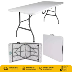 Mesa Dobrável Portátil 1,80m Vira Maleta Camping Branca JST 150kg