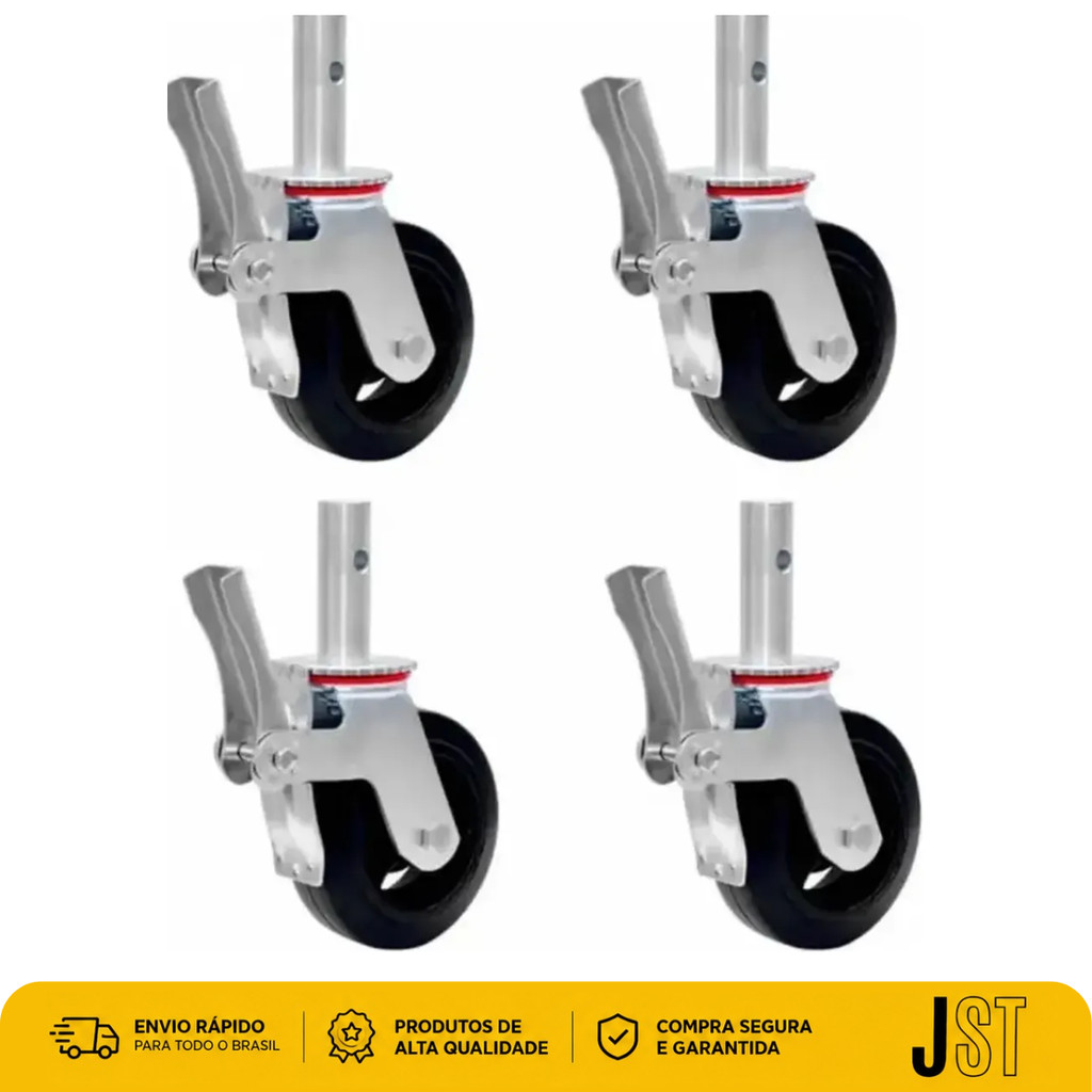 Kit 4 Rodízios para Andaime Giratórios com Freio Total 1200kg JST 6x2 Pol