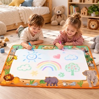 Tapete Mágico de Desenho com Água Infantil Grande | Educativo Reutilizável com 3 Canetas e Moldes para Pintar e Aprender