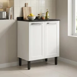 Balcão Cozinha em Aço 2 Portas 70cm com Tampo Florença Itatiaia Branco Branco