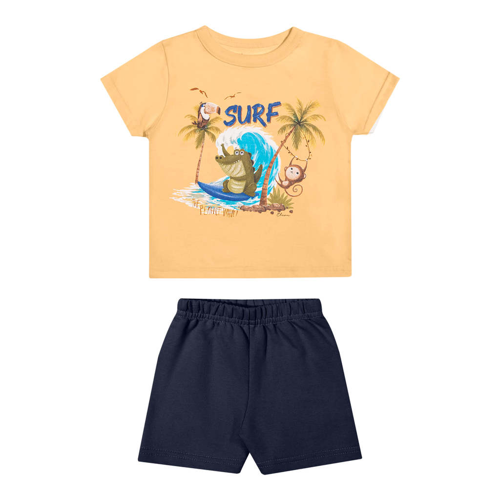 Conjunto Bebê Menino Meia Malha Elian Amarelo