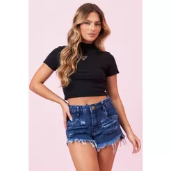 Blusa Feminina Gola Alta Com Placa Planet Girls Preto