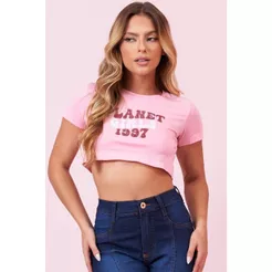 Camiseta Feminina Cropped 1997 Planet Girls Rosa Claro