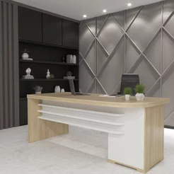 Mesa Executiva para Escritório em Tamburato Elegante e Funcional 180cm Branco/Carvalho Artany Carvalho/Branco