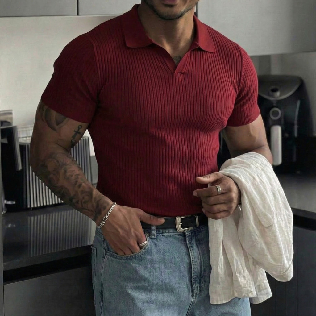 Cross-Border europa américa AliExpress Amazon novo estilo verão lazer esportes Fitness camisa POLO com decote em V de ma