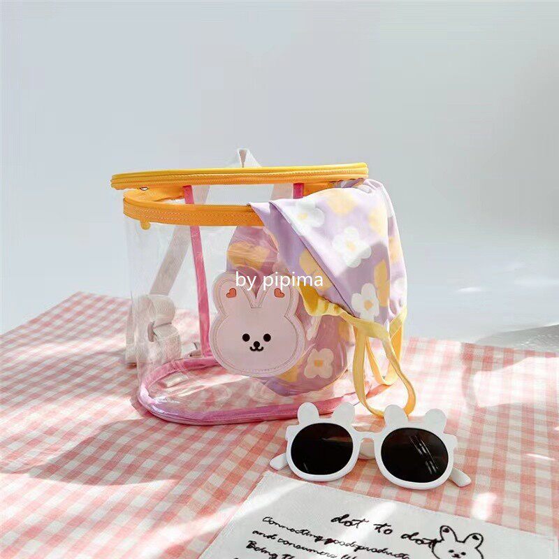 Ass mãe crianças saco de escola do bebê transparente geléia mochila urso dos desenhos animados à prova dwaterproof água 