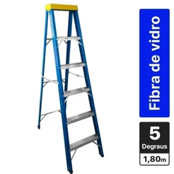 Escada de fibra de vidro 5 degraus + patamar 1,80 m americano simples - Rotterman