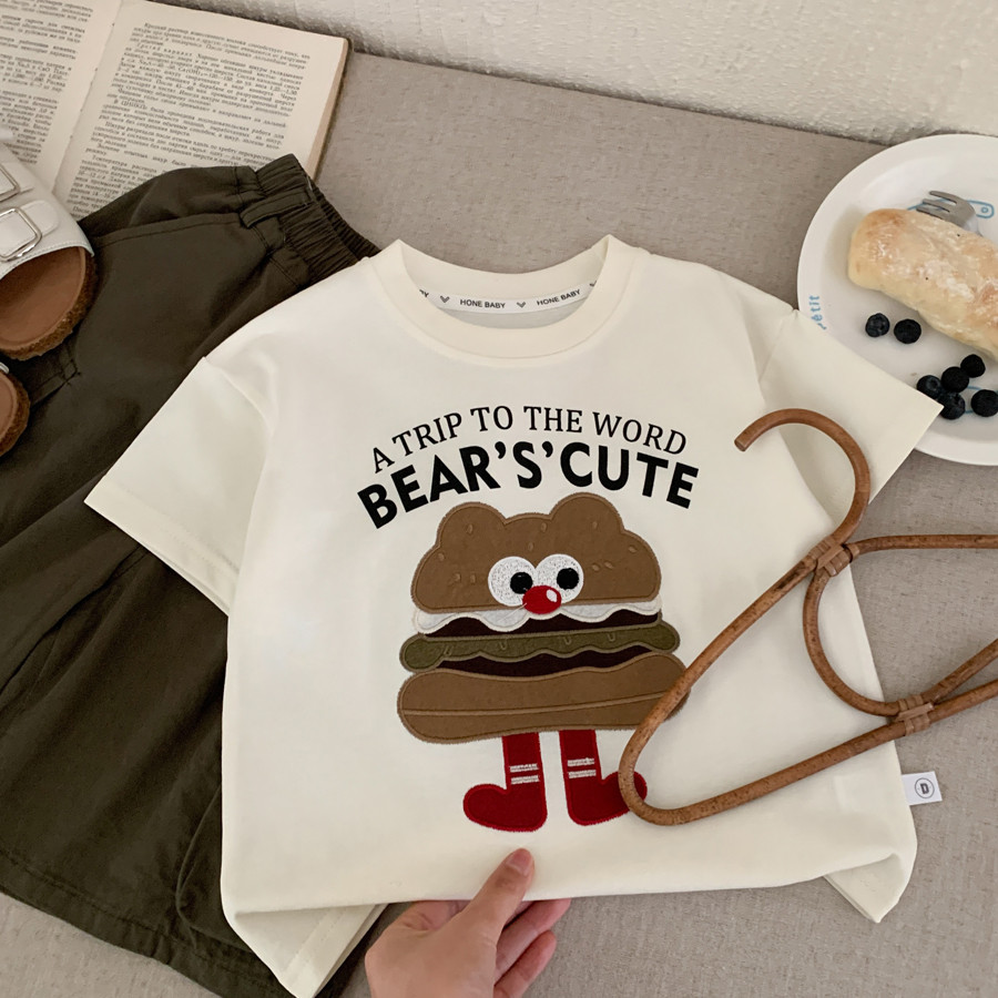 Meninos verão camiseta 2026 novo estilo moda bebê coreano de manga curta topo crianças verão dos desenhos animados meia 