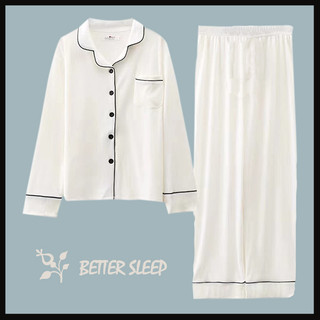 Pijama branco puro feminino versão coreana primavera outono estilo estudante doce estilo japonês calças de manga comprid