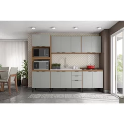 Cozinha Completa Modulada Firenze 5 Peças 14 Portas 2 Gavetas Cinza/Amendola/Nude Prime Tx Amendola/Nude Prime Tx
