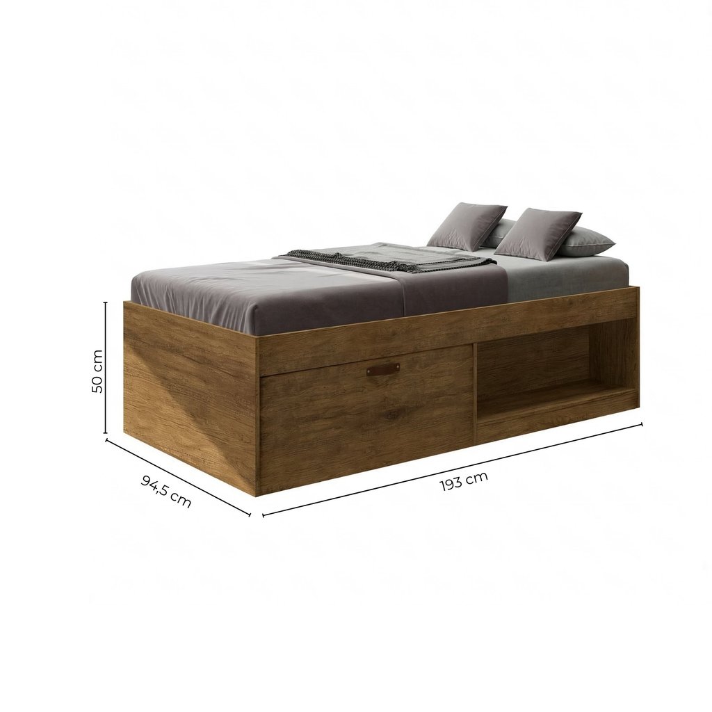 Cama Solteiro com Sapateira e Nicho Laura Jequitibá Yescasa Marrom/Jequitiba Jequitibá · foto 2