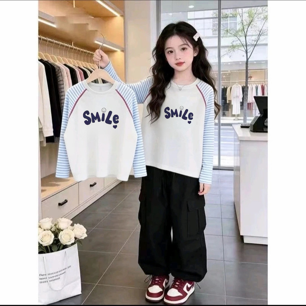 2026 primavera novo estilo interior exterior usar topos médio grande crianças soltas de manga comprida camisetas meninas
