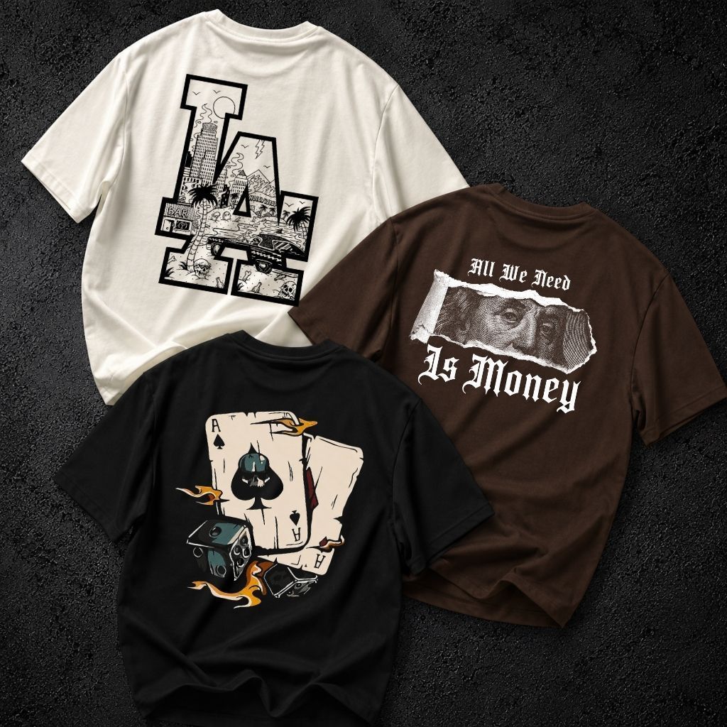 Kit 3 Camisetas Oversized Sortidas Streetwear Estampas Variadas Diversos Temas Unissex Algodão