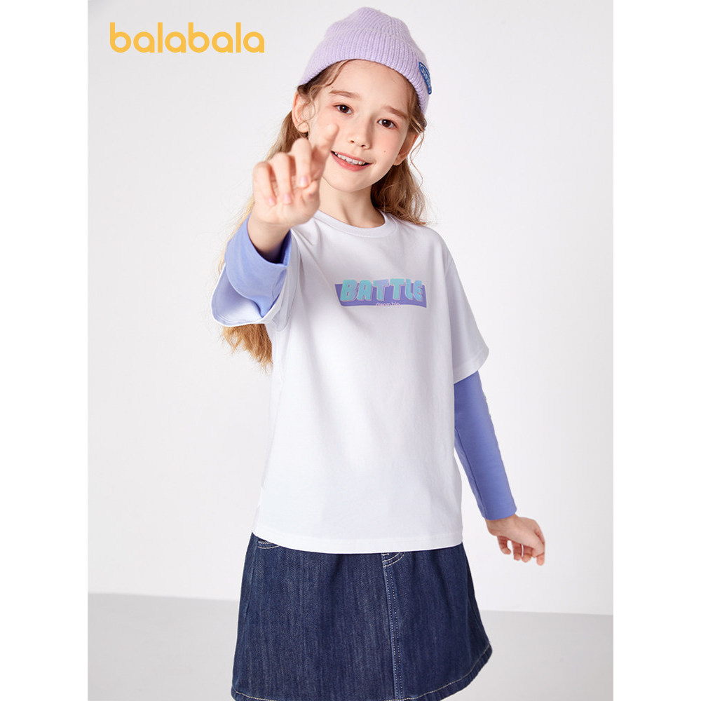 Barbara meninas camisetas de manga comprida médio grande crianças falsas camisas de fundo de duas peças Tops infantis ou