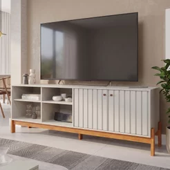 Rack para TV até 70 Polegadas 100% MDF 185cm Holanda Bege Off White/Cinamomo
