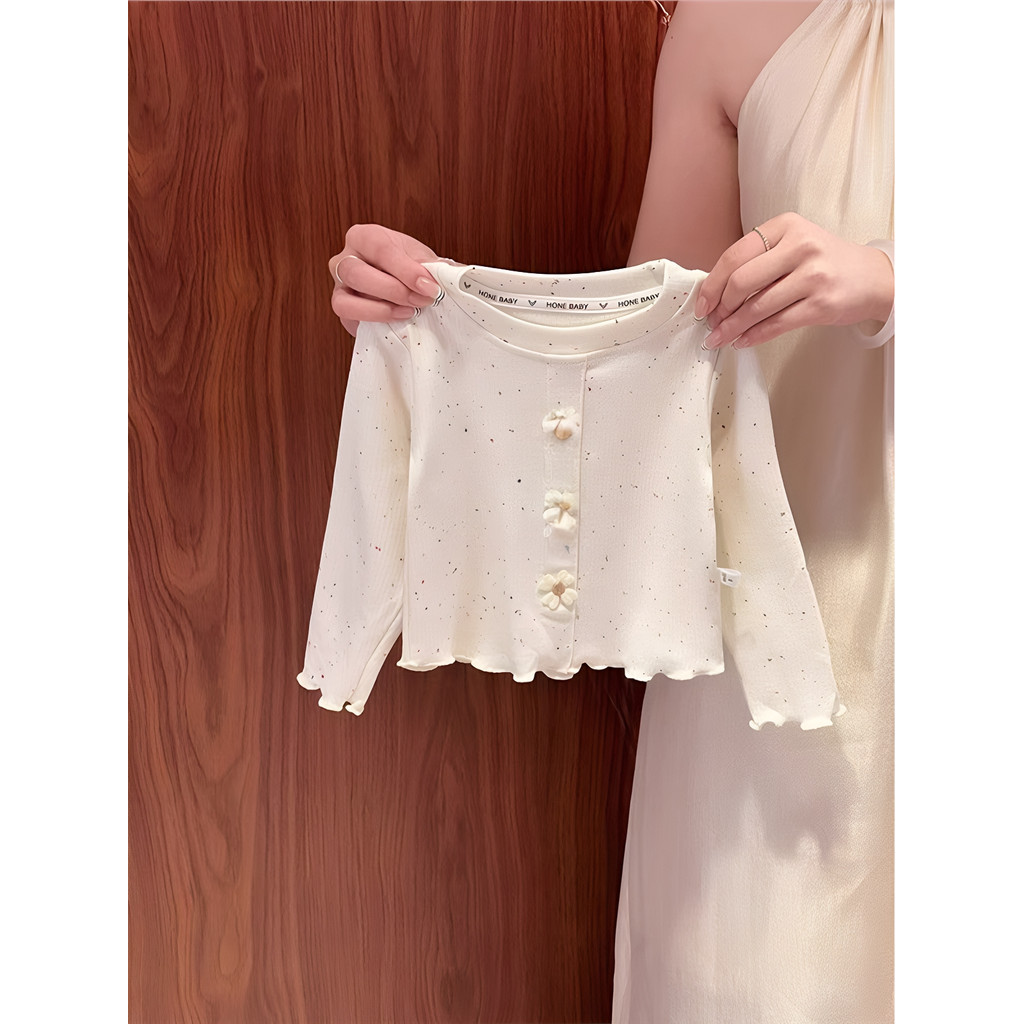 Meninas primavera outono novo estilo doce flor estilo ocidental manga comprida camiseta crianças bebê princesa topo nata