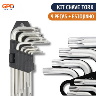 Jogo de Chave Torx Torque Media  9 Peças em Aço Cromo Vanadium T10 ao T50