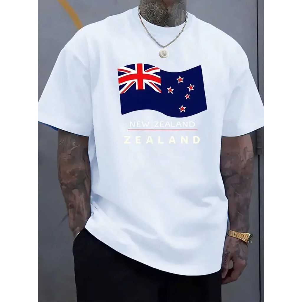 Camiseta Masculina Estampada Nova Zelândia Vibrantes Novidade Camisa 100% Algodão Estilosa