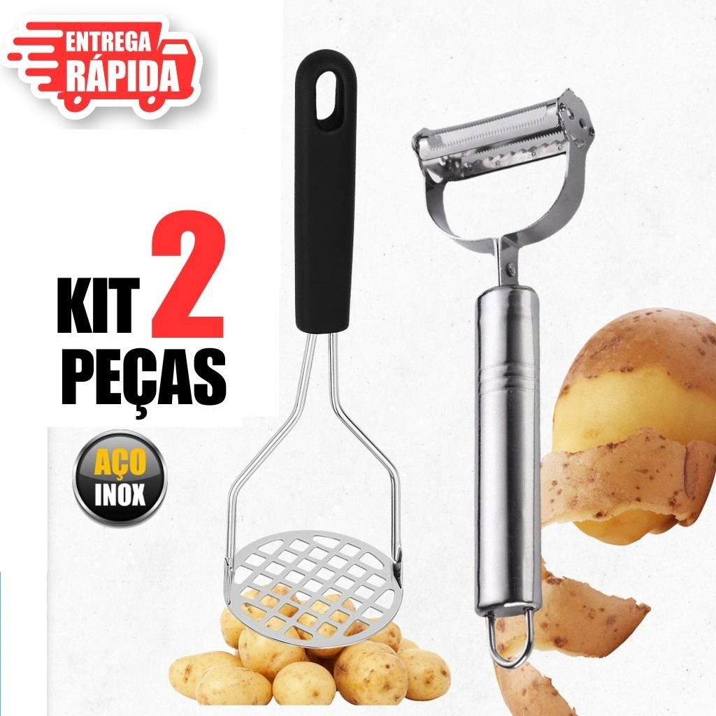 2 Peças Amassador de Batatas e Descascador de Legumes em Aço Inox utilidade de cozinha
