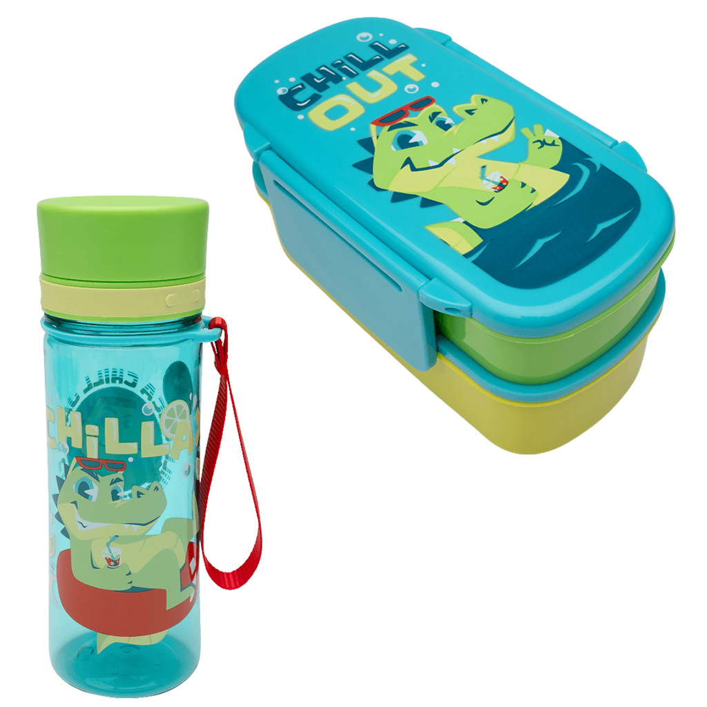 Kit Marmita e com Garrafa Escolar Infantil Menino Passeio Jaca Jacaré Relax - PUKET