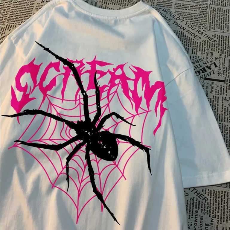 Camiseta Oversized estampada casual 100% algodão Scream Spider Streetwear unissex