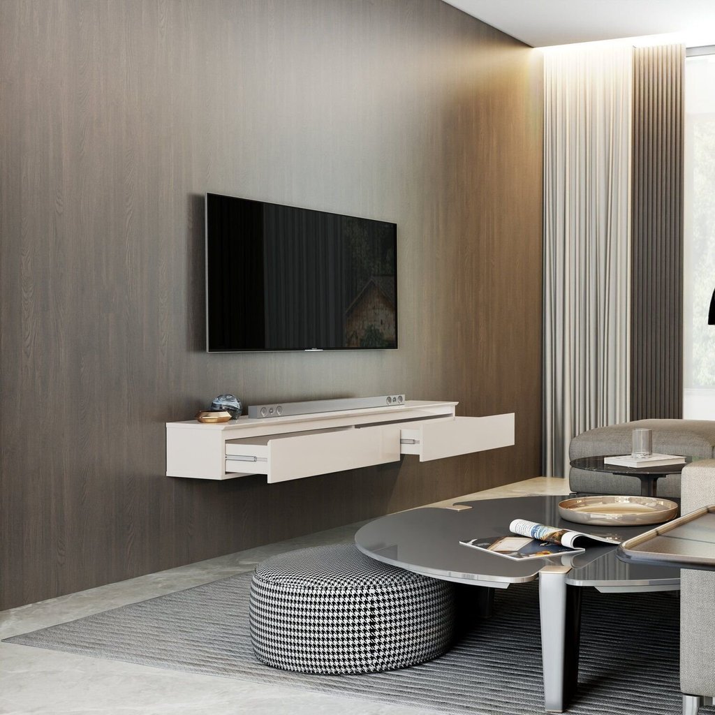 Rack em MDF Suspenso para Tv 55 Polegadas 2 Gavetas Aspen 1.35 em Oferta na Shopee