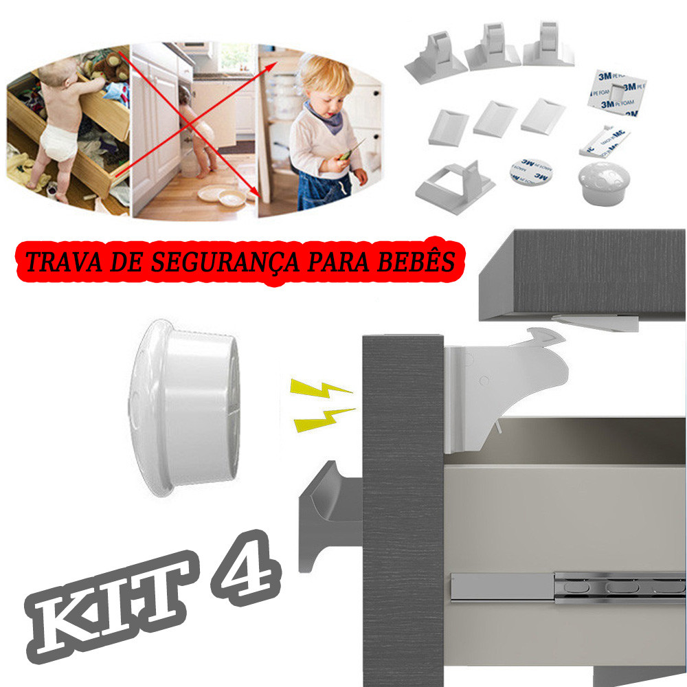 4 Fechaduras Interna Trava Invisível P/ Móveis Portas Bebe(Magnética)