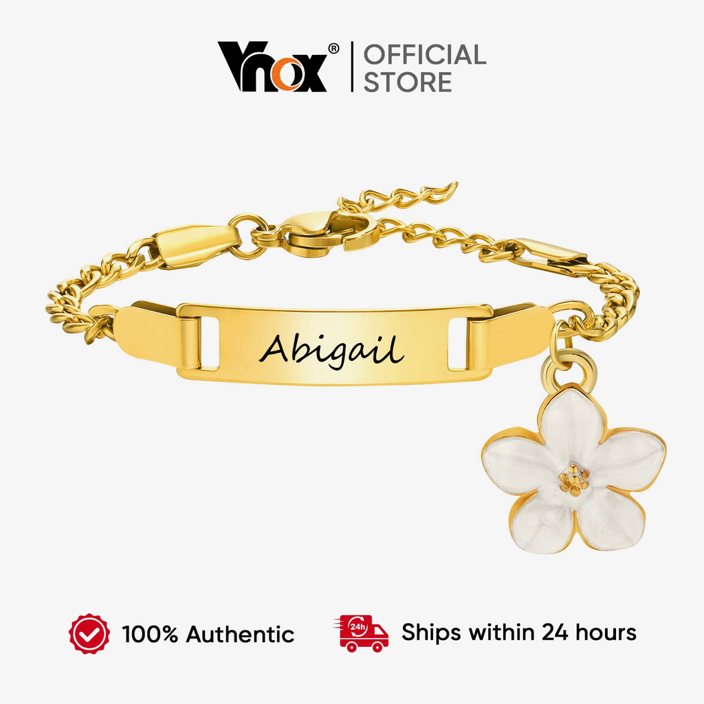 Vnox Personalização Personalizada Para Bebês Meninas Meninos Nome Flor Pulseira , Aço Inoxidável Hipoalergênico Gravura em Oferta na Shopee