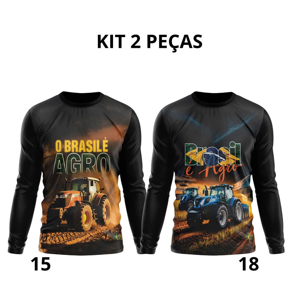 Kit 2 Peças Camiseta Agro Proteção Solar UV50+ Trator Sola Brasil em Oferta na Shopee