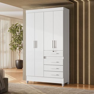 Guarda-Roupa Solteiro 4 Portas 4 Gavetas e 1 com Chave e Pés Sobral Branco/Rosa/Azul/Lilás em Oferta na Shopee