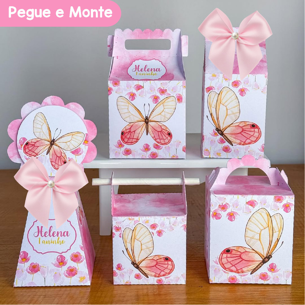 Kit Festa Borboletas Rosa Borboleta | Personalizados | Lembrancinhas | Caixinhas para Festa | (Pegue e Monte)
