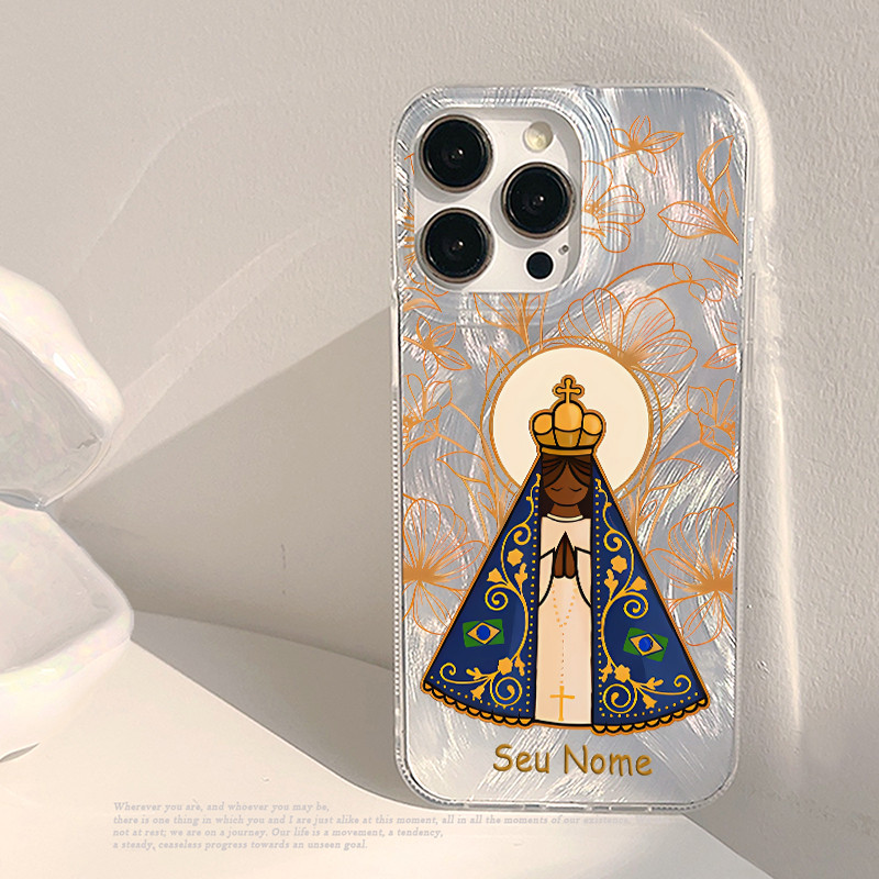 Capinha personalizada Nossa Senhora Aparecida flores para Samsung S22 S24 S23 Ultra S20 S21 S23 FE A14 A15 A17 A07 A03