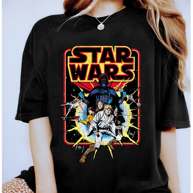 [Camiseta Premium em Algodão Puro]SISI Camiseta Feminino Fofo Camisa Star Wars Vintage Darth Vader vs Luke Skywalker