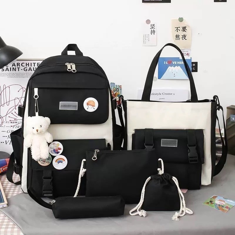 Imagem KIT 5 mochila de viagem para estudantes adolescentes e meninas, cores enviadas aleatoriamente