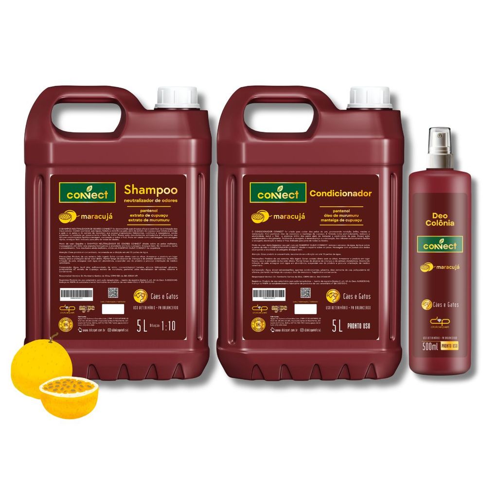 Kit Shampoo Neutralizador Condicionador PU e Perfume Connect Cães Maracujá 5L
