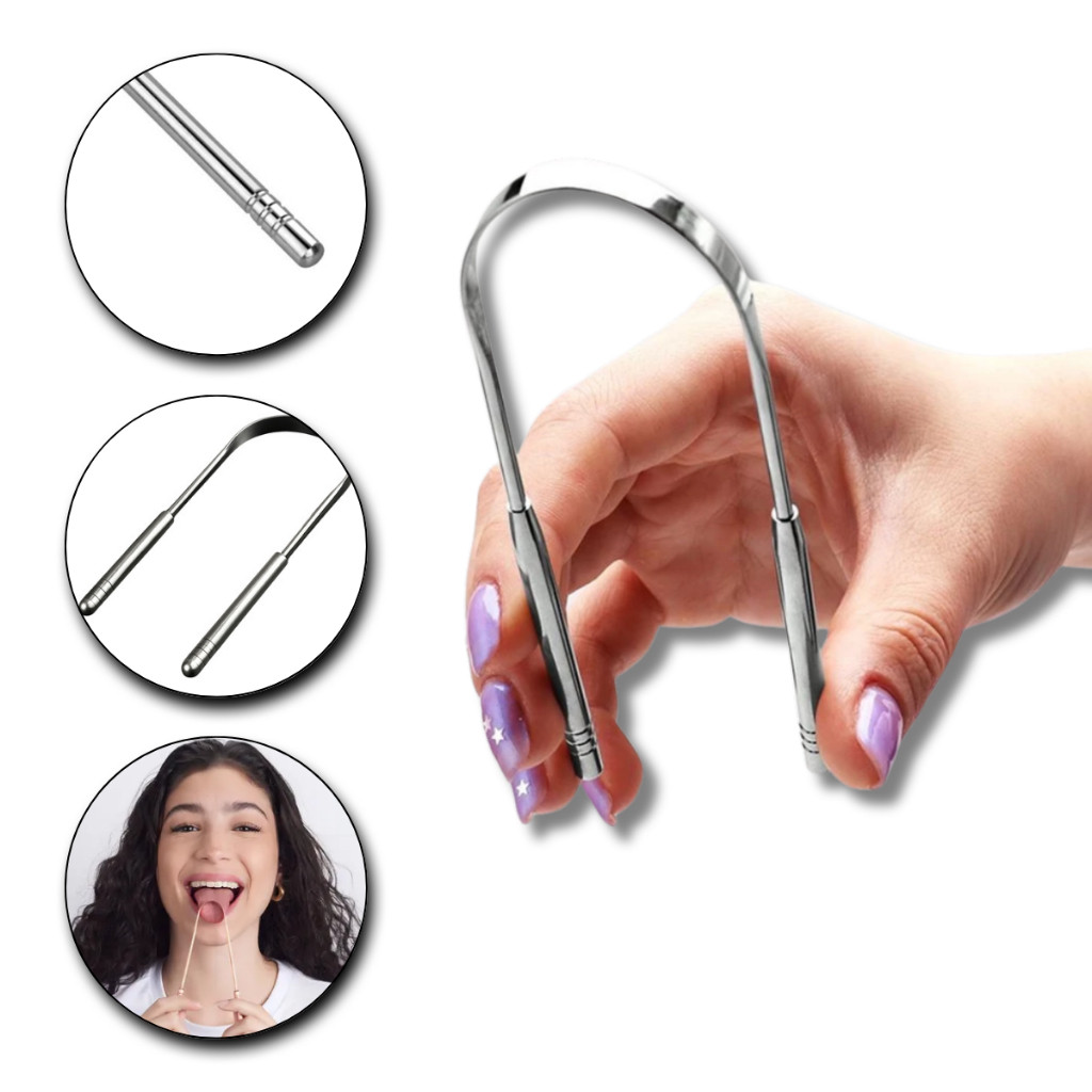 Raspador de Língua Inox Hálito Fresco Higiene Bucal Completa