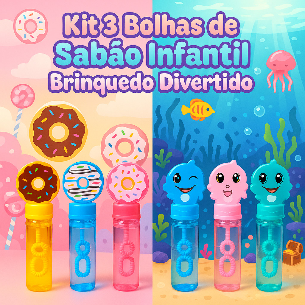 Kit 3 Bolhas de Sabão Infantil Brinquedo Divertido