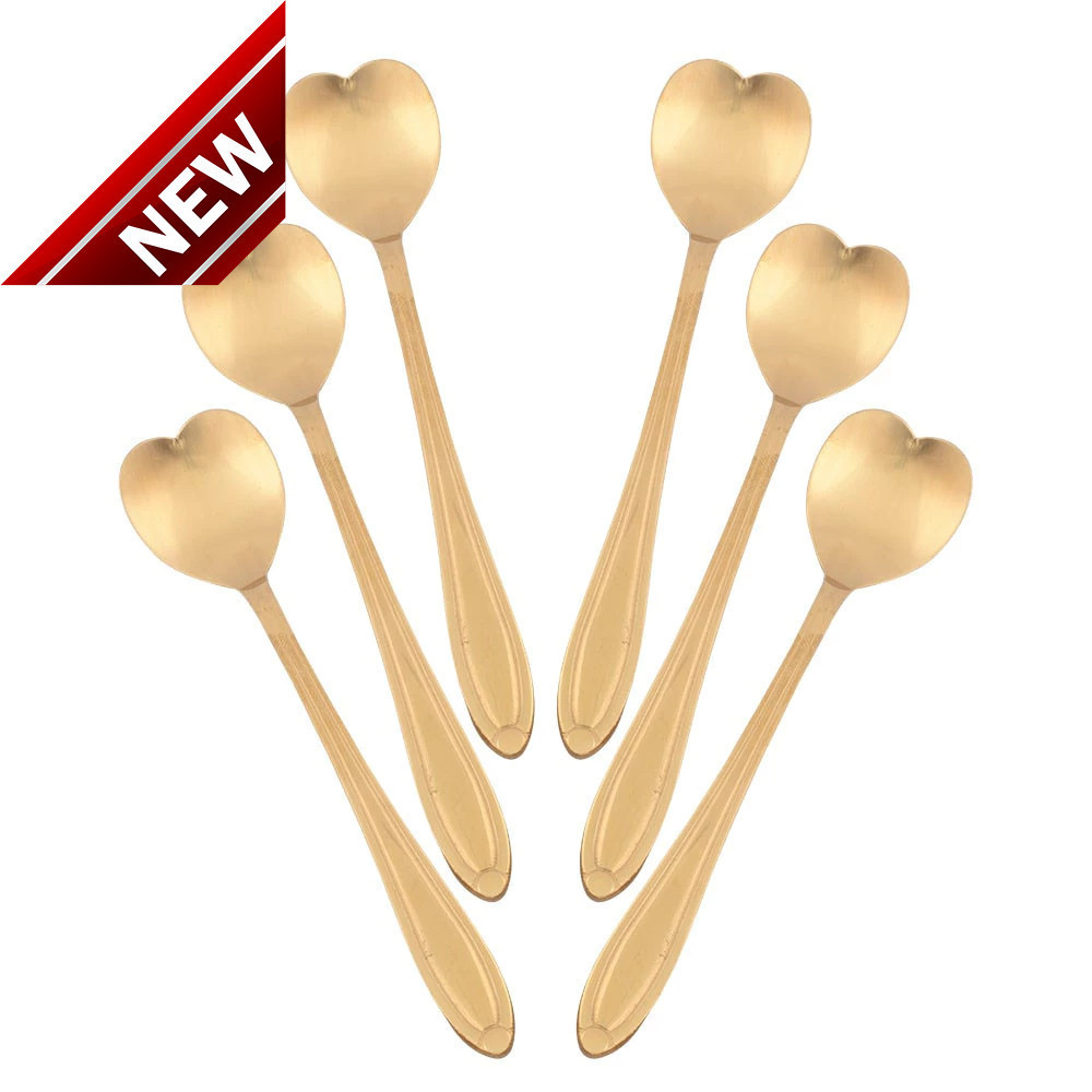 Chá 4/6/8 Café PCS Colheres Coração Sobremesa Inox Dourada/Colher de chá metal dourado