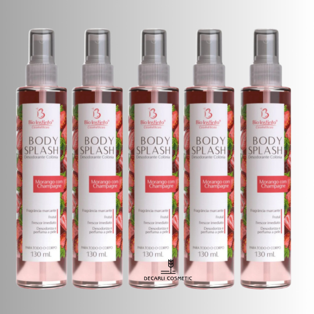 5 UN Body Splash Morango com Champagne 130ml - Bio Instinto(Perfume Corporal)