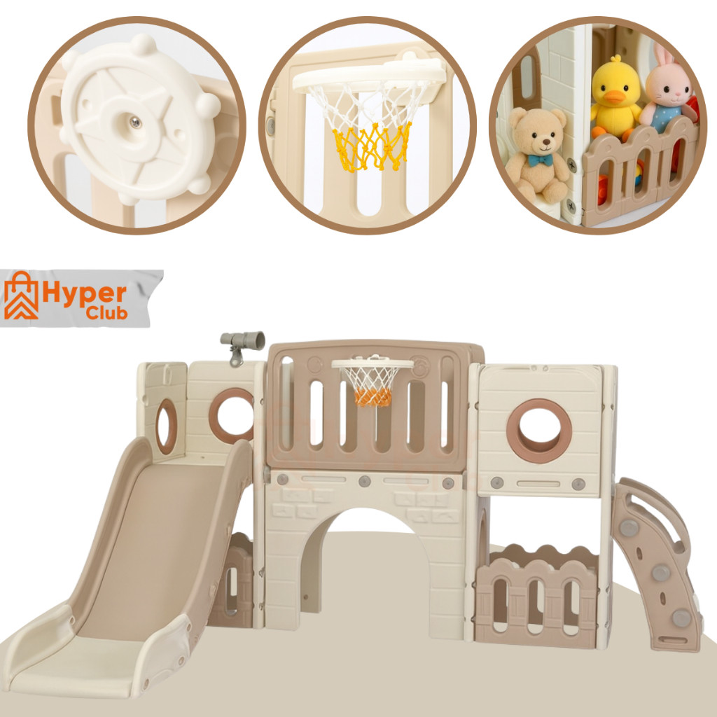 Playground Infantil 5 em 1 com Basquete para bebe Brinquedo Escorregador Parquinho tunel infantil