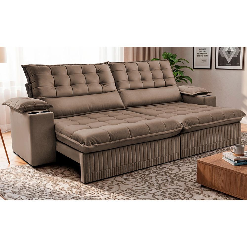 Sofá Retrátil e Reclinável 2,80m Molas Ensacadas Dream Velusoft Castor Cama inBox em Oferta na Shopee