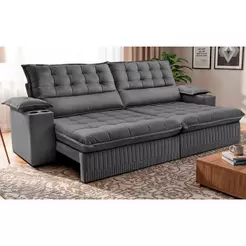 Sofá Retrátil e Reclinável 2,80m Molas Ensacadas Dream Velusoft Cinza Cama inBox